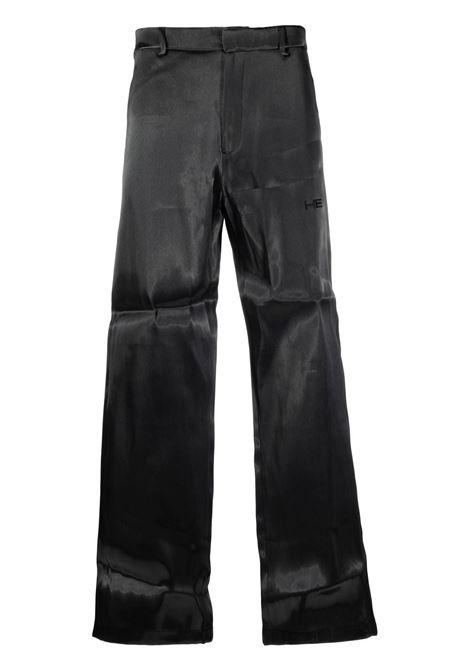 Black logo-embroidered trousers - men